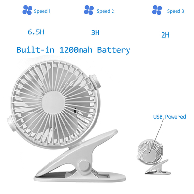 Fan recargable del cochecito del clip del PWB Mini Portable Battery Fan 1200mAh