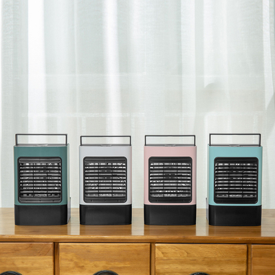 Ventilador portátil de aire frío, luz LED, tamaño del escritorio, dirección del viento ajustable