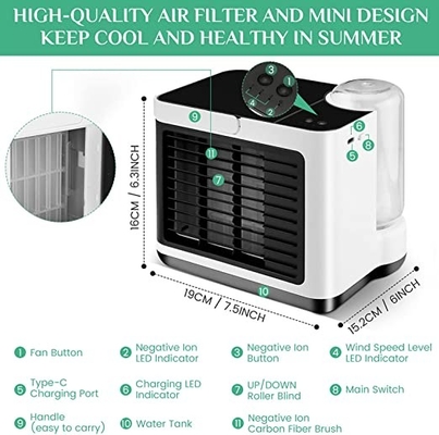 Refrigerador de aire evaporativo de escritorio de Mini Air Cooler Humidifier 2000mAh del anión del dormitorio