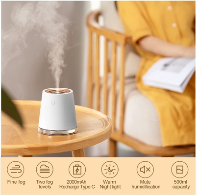 USB LED Mini Cool Mist Humidifier 500ml 2000mah 2 recargables en 1 humectador